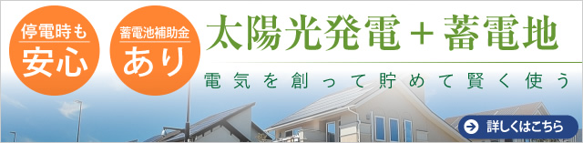 今買うなら太陽光発電＋蓄電地。電気を創って貯めて賢く使う。蓄電池購入の補助金制度あり。